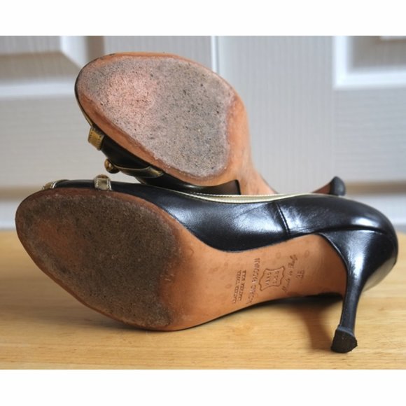 Luciano Padovan black and gold lamé leather shoes - Picture 9 of 13